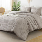 Litanika Linen King Comforter Set, 3 Pieces Lightweight Gray Tufted Bedding Sets, Down Alternative Comforter Fluffy Bed Set Gift