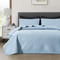 Maple&Stone Quilt Set King Size, Lightweight Light Blue Bedspread Ultrasonic Chevron Pattern Light Coverlet For All Season Comfo