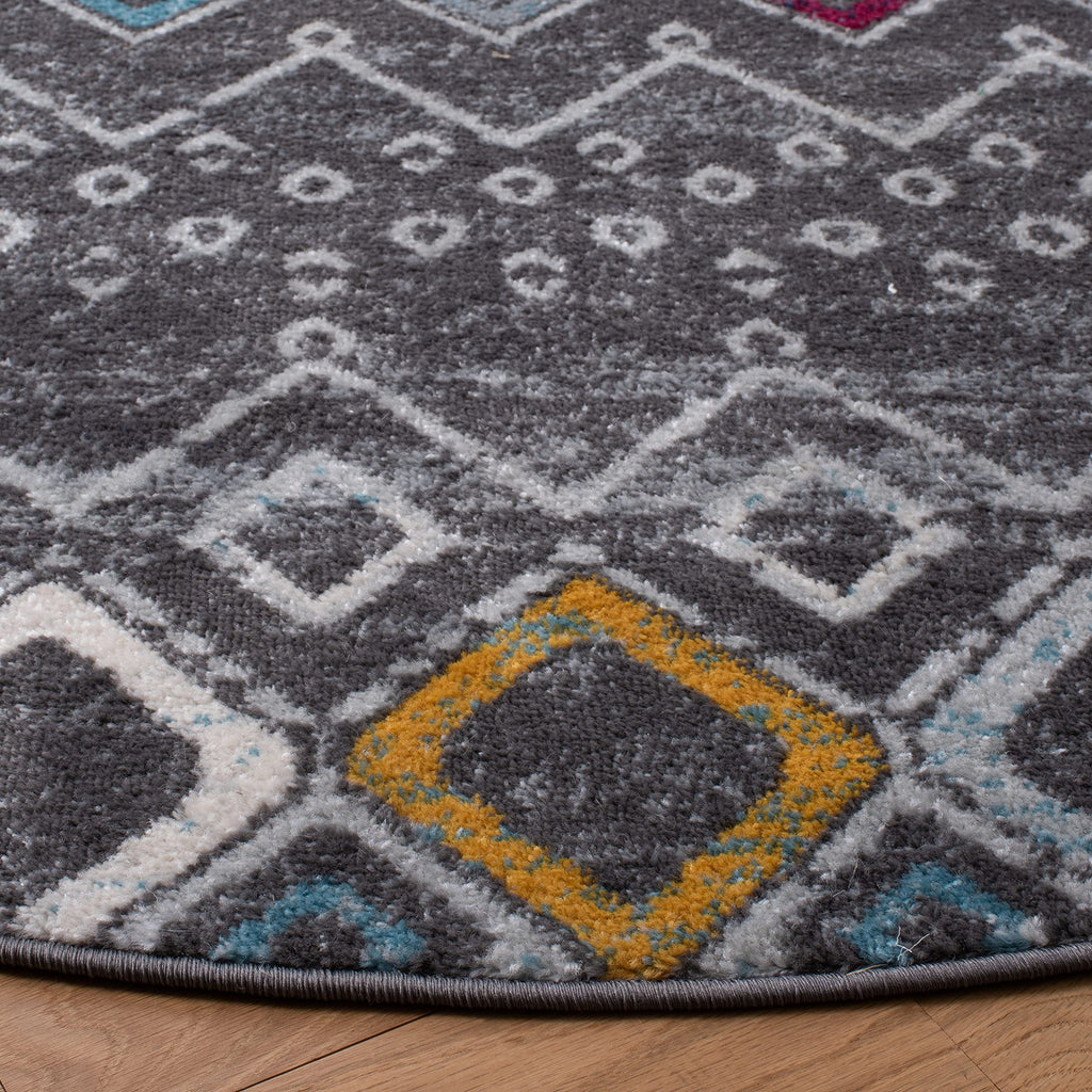 Safavieh Amsterdam Collection 3' Round Dark Grey/Ivory Ams108H Moroccan Boho Non-Shedding Entryway Foyer Living Room Bedroom Kit