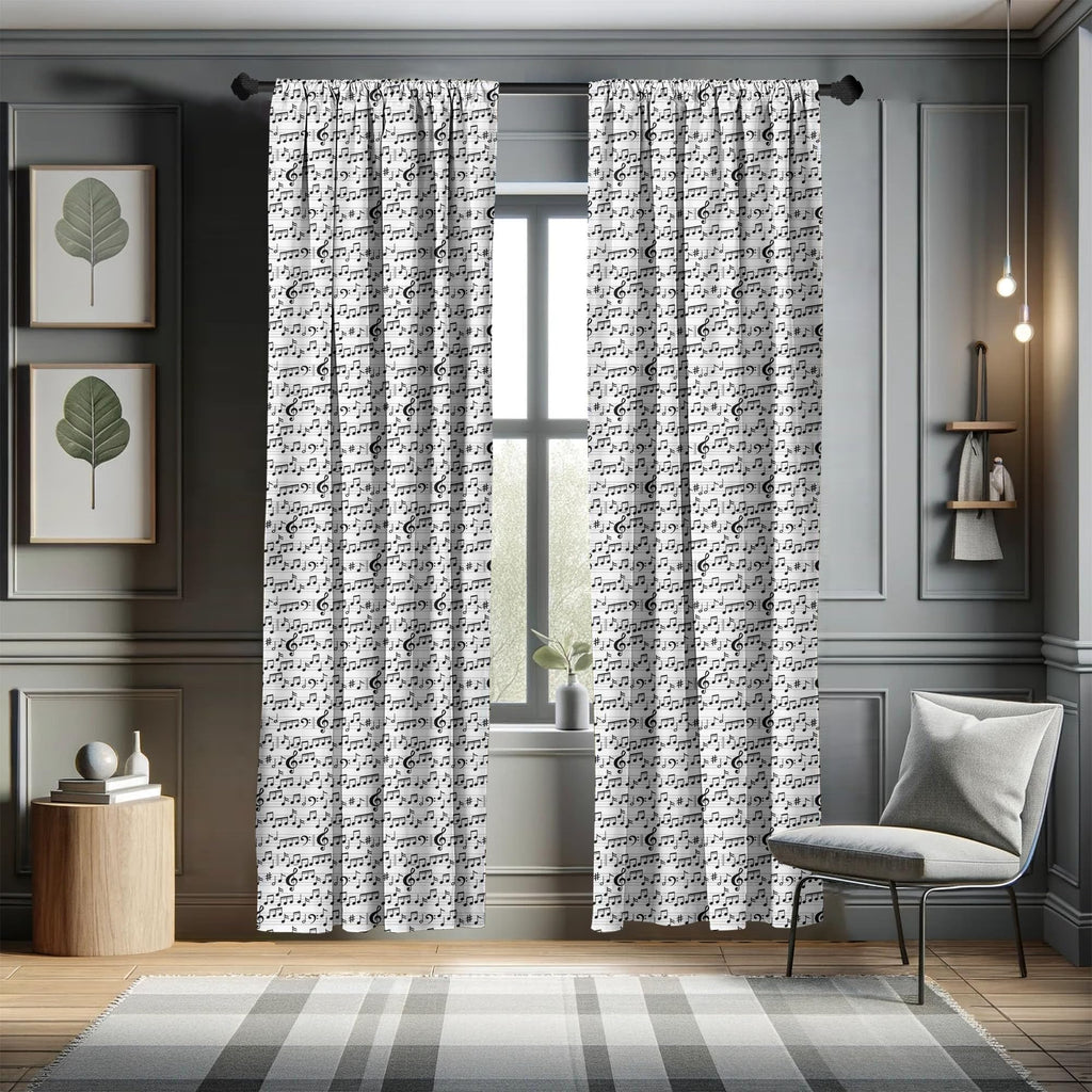 Ambesonne Music Window Curtains, Abstract Style Professional Pattern Notes And Clef Sheet Play Writing Print, Lightweight Decor