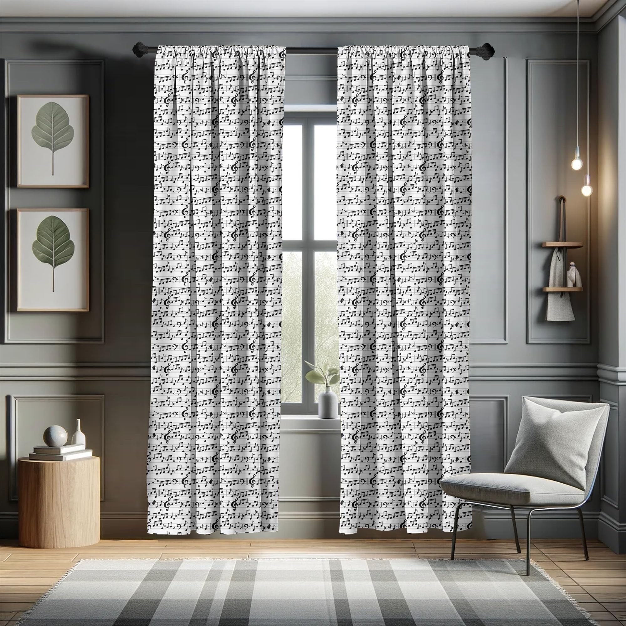 Ambesonne Music Window Curtains, Abstract Style Professional Pattern Notes And Clef Sheet Play Writing Print, Lightweight Decor