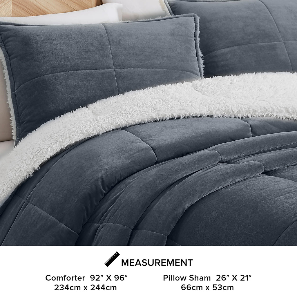 UGG Blissful Queen Comforter Set with 2 Pillow Shams, Reversible Fleece Bed Comforter, Ultra Warm Winter Bedding, Down Alternative, Imperial Blue, Full/Queen
