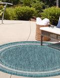Unique Loom Outdoor Border Collection Area Rug - Soft Border (5' 1' Round, Teal/ Ivory)