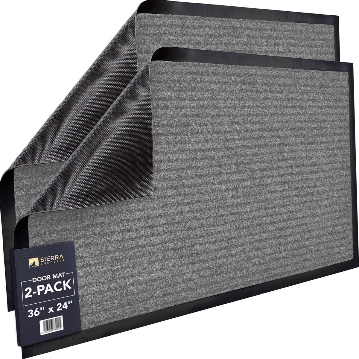 Sierra Concepts 2-Pack Front Door Mat - Large 36 X 24 Welcome Indoor Outdoor Entryway Mats For Shoe Scraper, Ideal For Inside Outside High Traffic Area, Gray