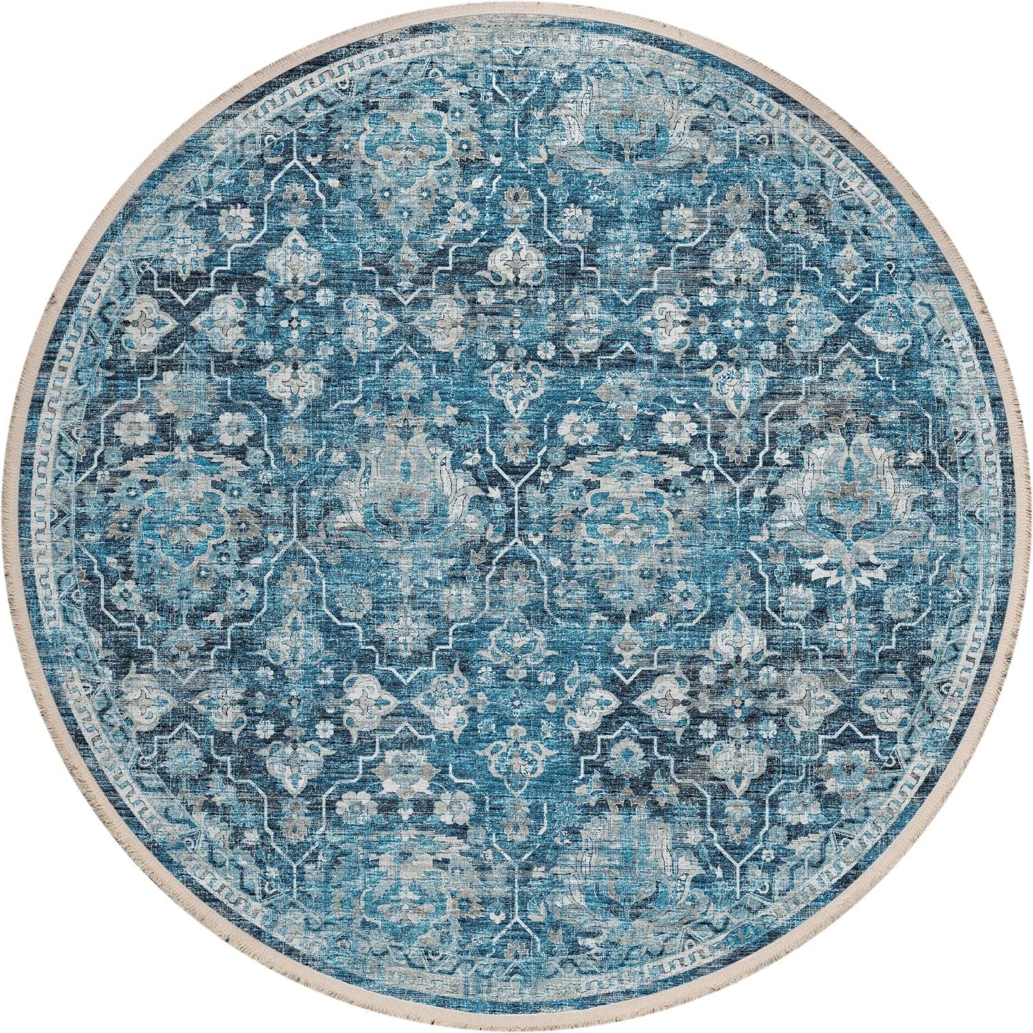 Marbella Mb4 Blue Traditional Rug Round 6' X 6'