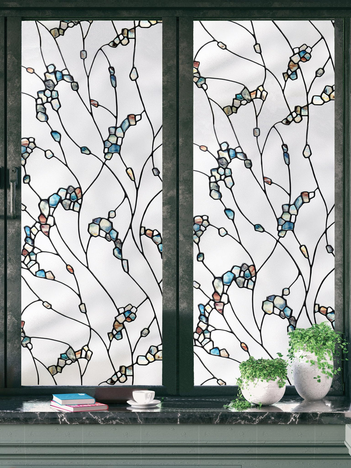 Artscape Elements | Window Privacy Film Stained Glass Pattern | Non-Adhesive & UV Protection | Easy to Apply & Removable | 24 x 