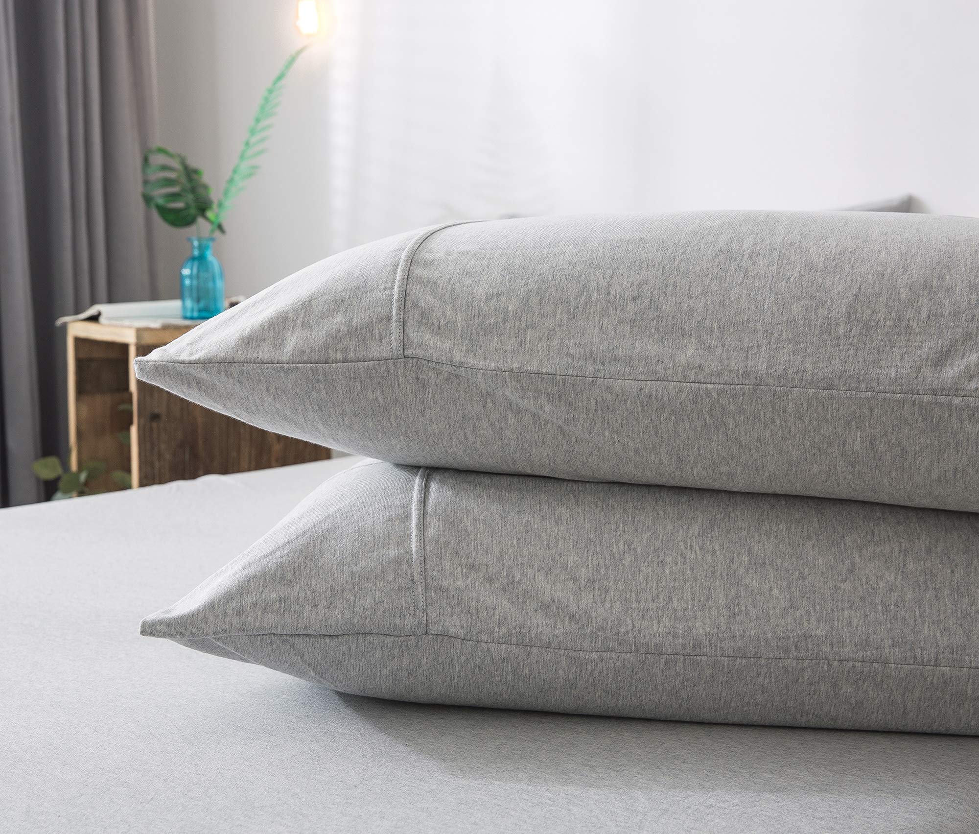 Kaiang Pillowcase Set, 100% Cotton Jersey Knit, Light Gray, Queen Size