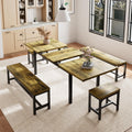 Einhomn 5 Piece Dining Table Set for 4-8, 63 Extendable Kitchen Table Set with 2 Benches & 2 Stools, Farmhouse Dining Room Table