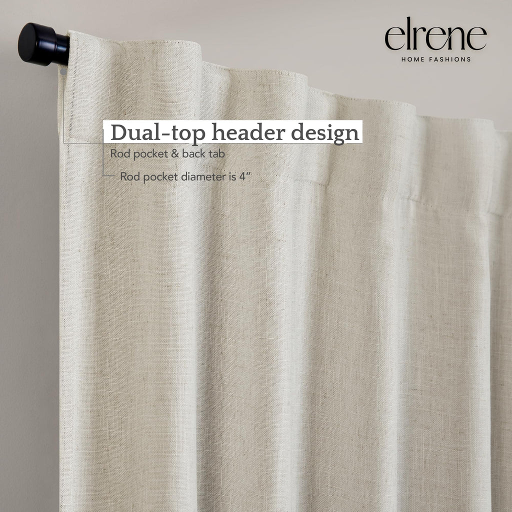 Elrene Home Fashions Harrow Solid Texture Blackout Single Window Curtain Panel, 52''X84'', Natural
