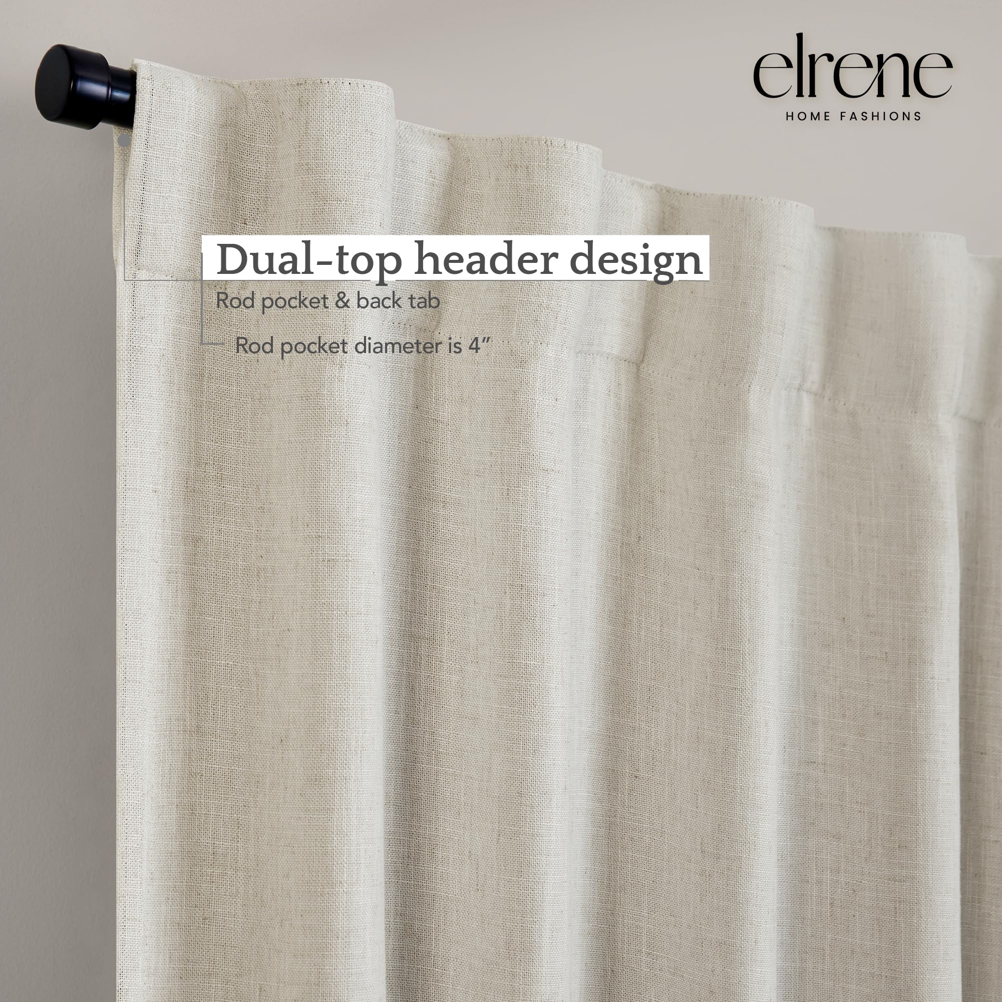 Elrene Home Fashions Harrow Solid Texture Blackout Single Window Curtain Panel, 52''X84'', Natural