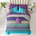 Boho Comforter Set Full Size 8 Piece Bed In A Bag Bohemian Striped Bedding Quilt Set Aqua Paisley Floral Comforter And Sheet Set
