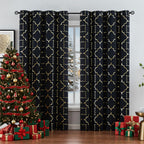 Purainbow Grey Blackout Curtain Panels For Bedroom 84' Gold Foil Moroccan Metallic Print Energy Efficient Drapes For Bedroom Li