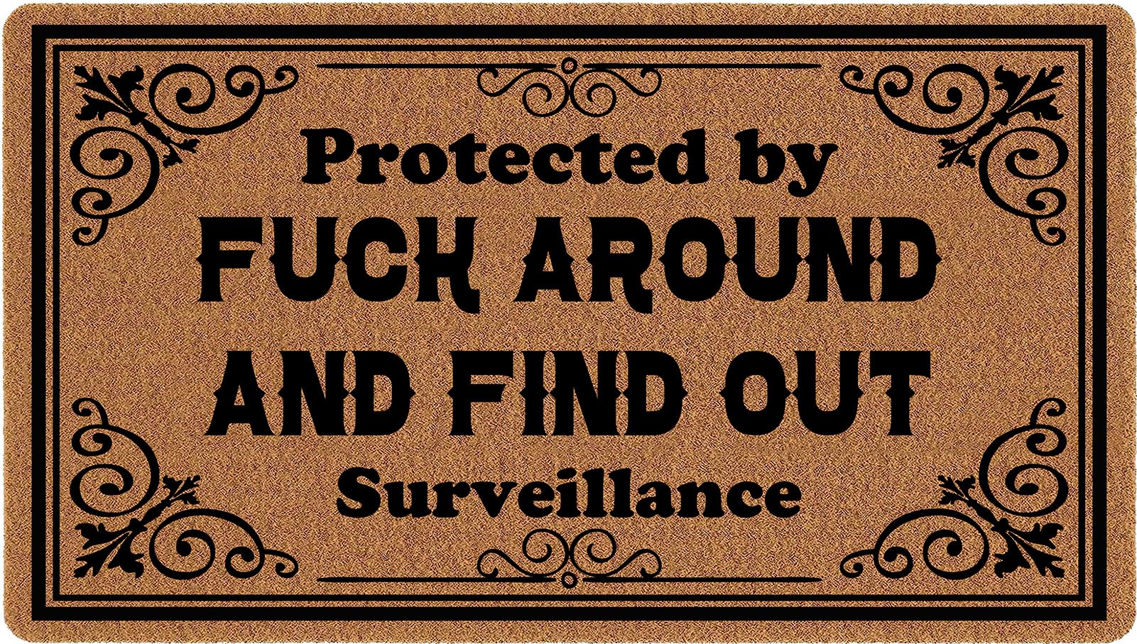 Personalized Welcome Mat Protected by Fuck Around and Find Out Surveillance Home Mat Outdoor Indoor Entrance Mats for Home Sprin