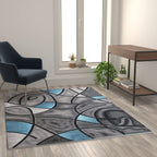 Flash Furniture Jubilee Collection Abstract Area Rug - Colorfast Blue Olefin Rug - 5' X 7' Area Rug - Jute Backing - Living Room, Bedroom, & Family Room