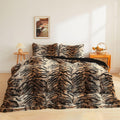 Xege Tiger Print Fluffy Faux Fur Duvet Cover Set, 3 Pieces Soft Plush Shaggy Fuzzy Bedding Set(1 Farmhouse Comforter Cover + 2 F