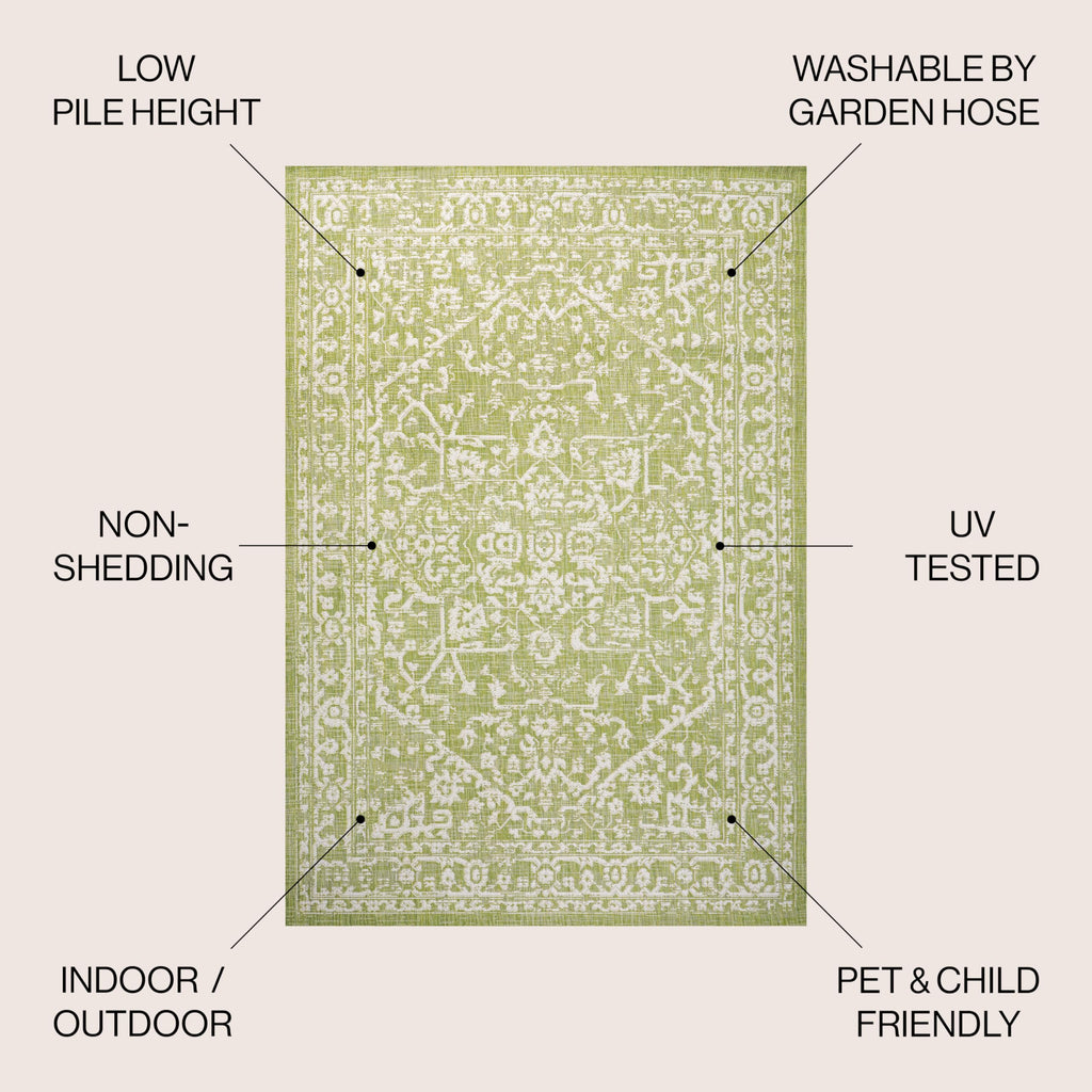 Jonathan Y Smb104D-4 Malta Bohemian Medallion Textured Weave Indoor Outdoor Area Rug, Coastal Traditional Transitional Easy Cleaning,Bedroom,Kitchen,Backyard,Patio,Non Shedding 4 X 6, Green/Cream