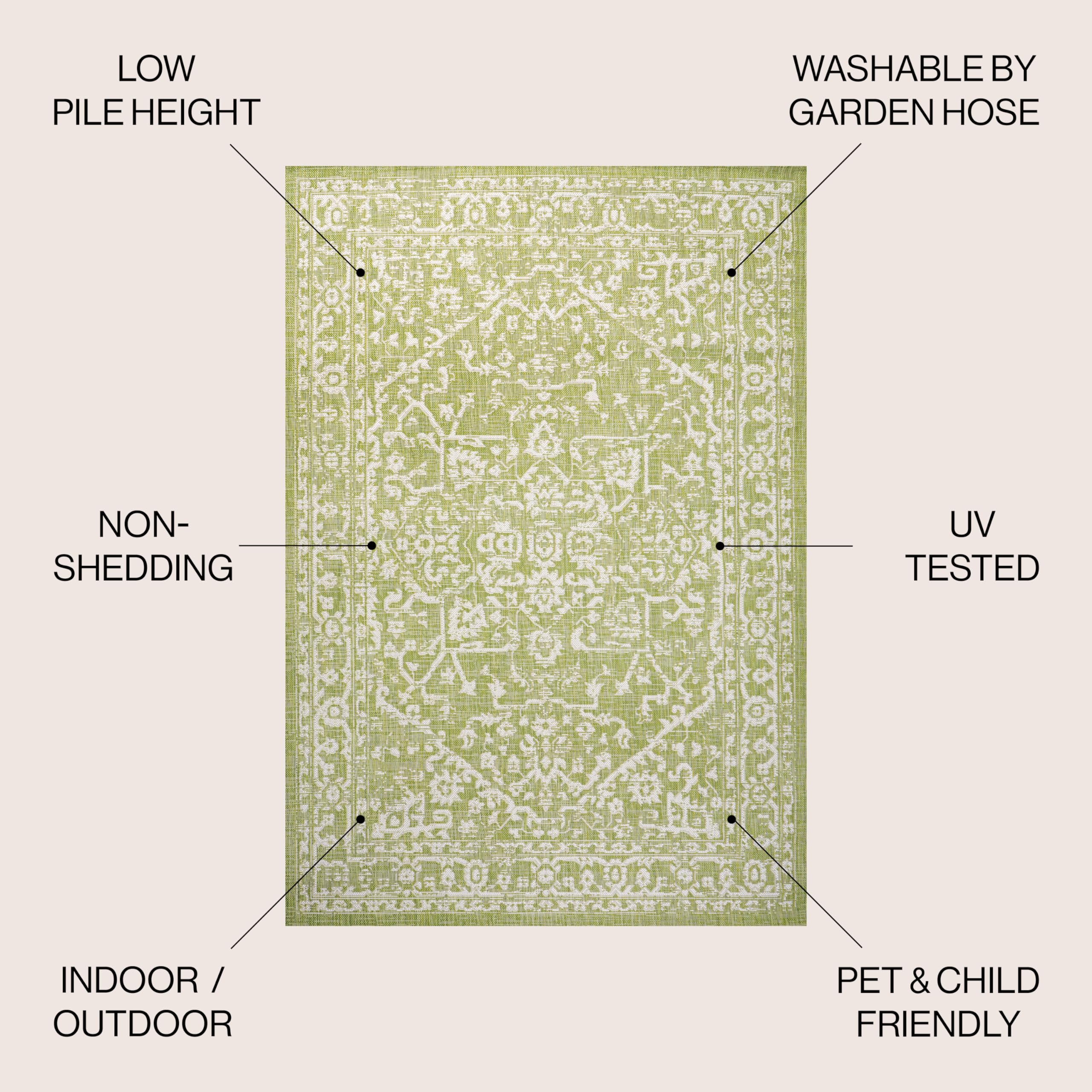 Jonathan Y Smb104D-4 Malta Bohemian Medallion Textured Weave Indoor Outdoor Area Rug, Coastal Traditional Transitional Easy Cleaning,Bedroom,Kitchen,Backyard,Patio,Non Shedding 4 X 6, Green/Cream