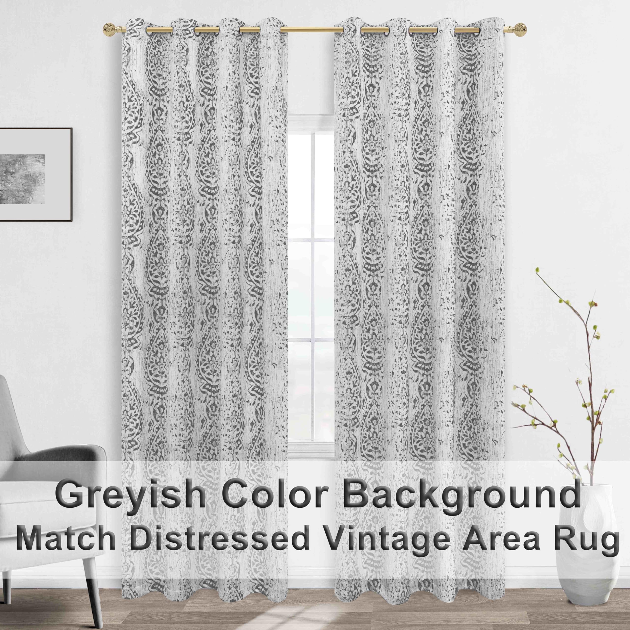 Mrs.Naturall Textured Curtains 96 Inches Long For Living Room Matching Area Rugs Set Grey Floral Pattern Floor Length European Embroidery Curtains For Bedroom Sliding Patio Door 2 Panels,Light Gray