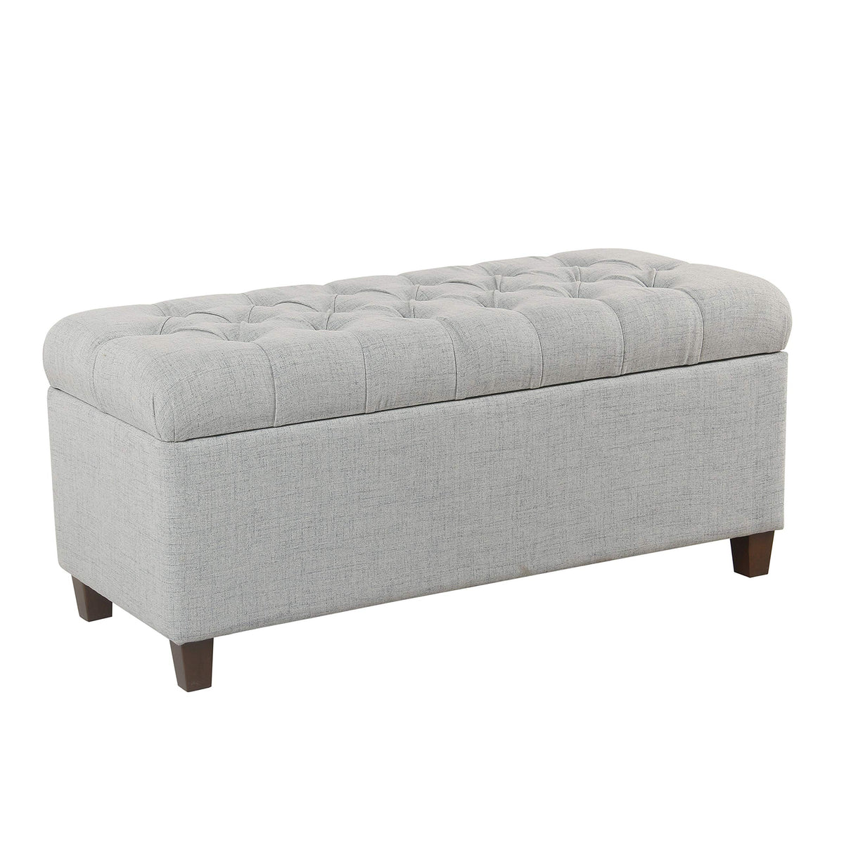 Benjara Fabric Upholstered Button Tufted Wooden Bench With Hinged Storage, Light Gray And Brown