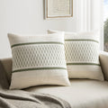 Zeemart 2 Packs Cotton Boho Throw Pillow Covers 18X18 Inch Grid Green, Soft Farmhouse Decorative Couch Pillow Cases Sage Green Cushion Covers For Sofa Bed Living Room Home Decor
