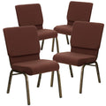 4 Pk. 18.5W Brown Fabric Stacking Church Chair - Gold Vein Frame