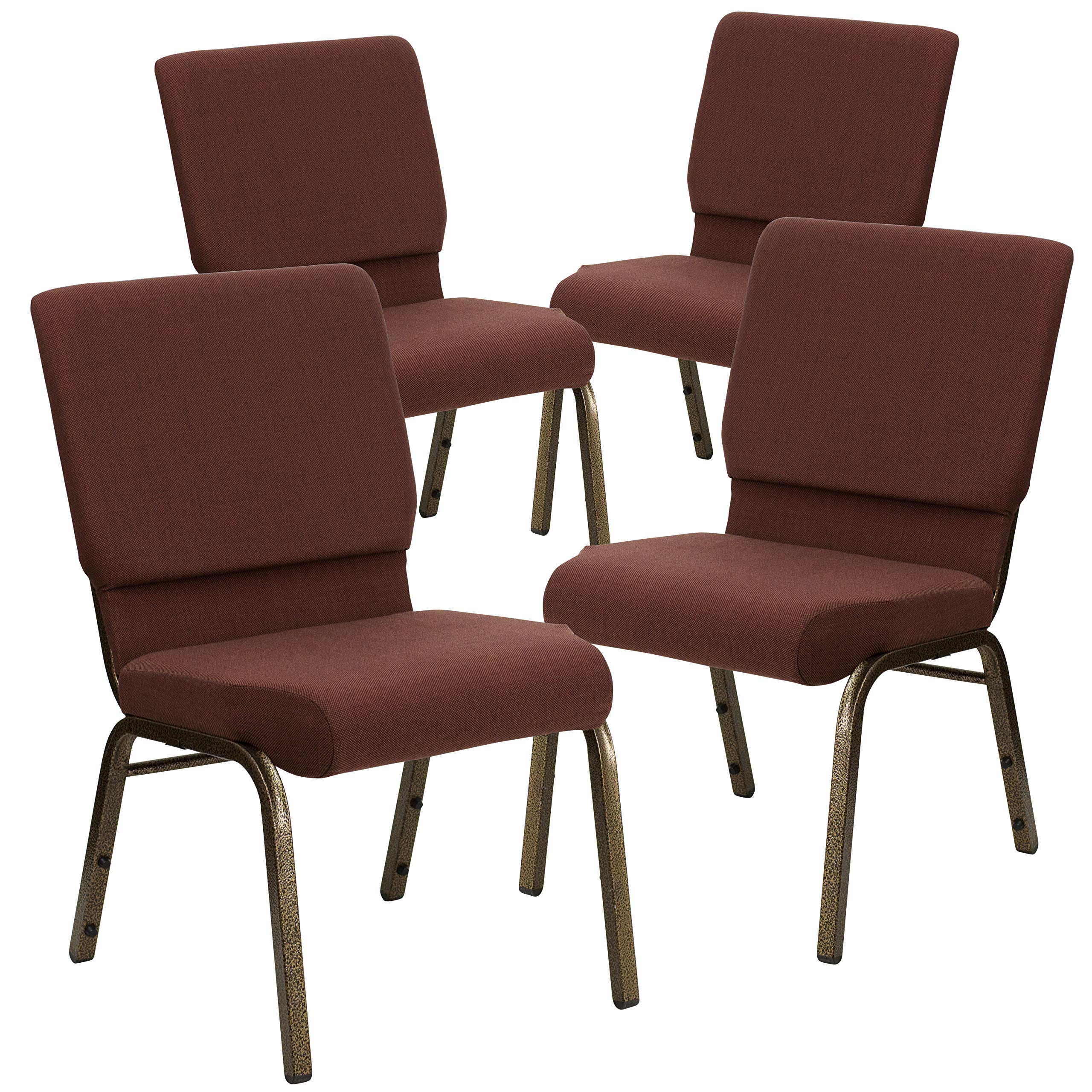 4 Pk. 18.5W Brown Fabric Stacking Church Chair - Gold Vein Frame