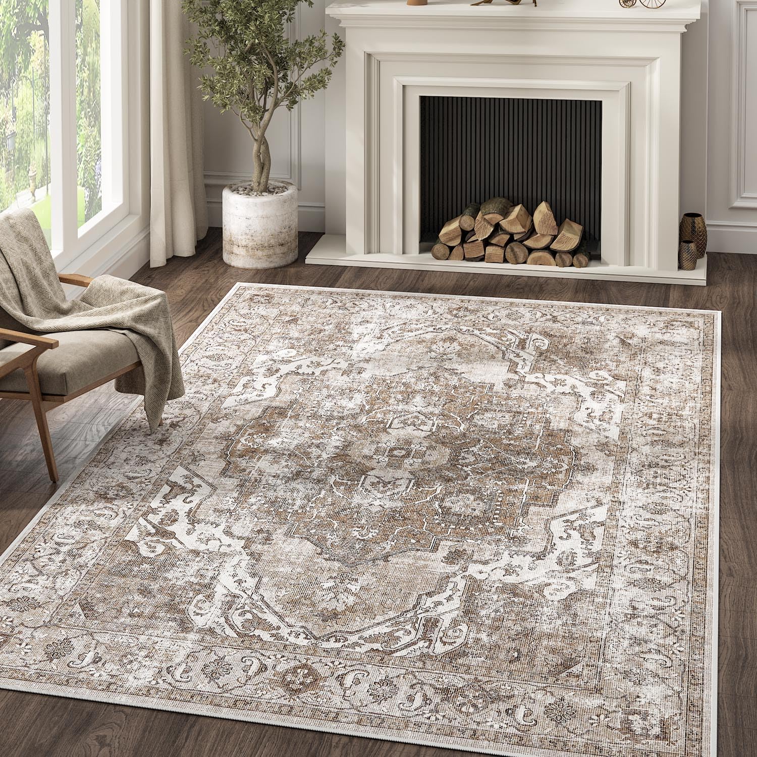 jinchan Area Rug 6x9 Washable Rug Indoor Vintage Rug Floor Cover Print Carpet Distressed Taupe Multi Thin Rug Chenille Accent Ru