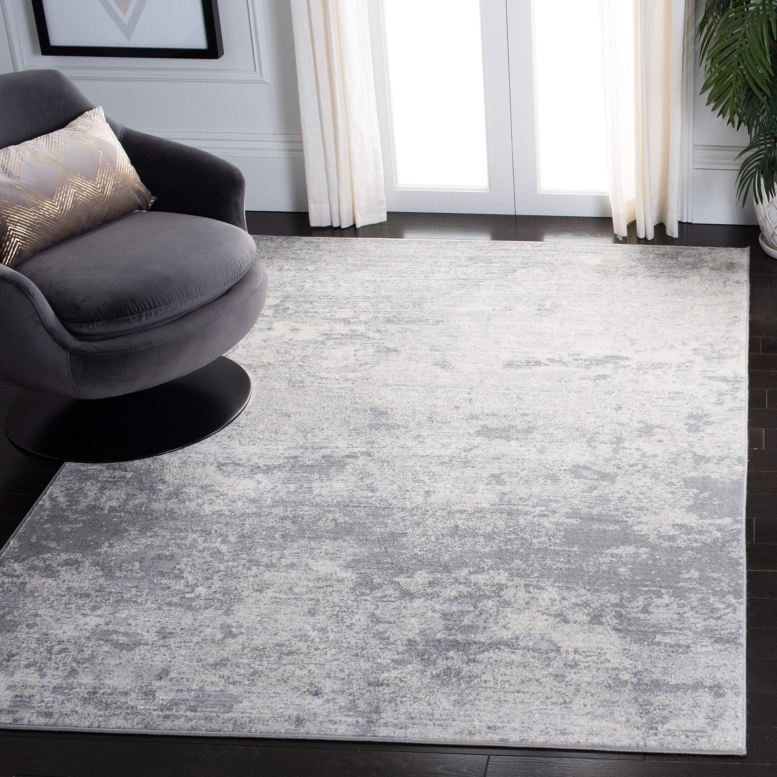 SAFAVIEH Brentwood Collection 53 x 76 Grey/Ivory BNT822H Modern Abstract Non-Shedding Living Room Bedroom Dining Home Office A