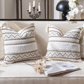 Blissblush Decorative Throw Pillow Cover 18X18 Combo Set Of 2 Square Boho Black Neutral Accent Pillowcase Tassels Farmhouse Cush