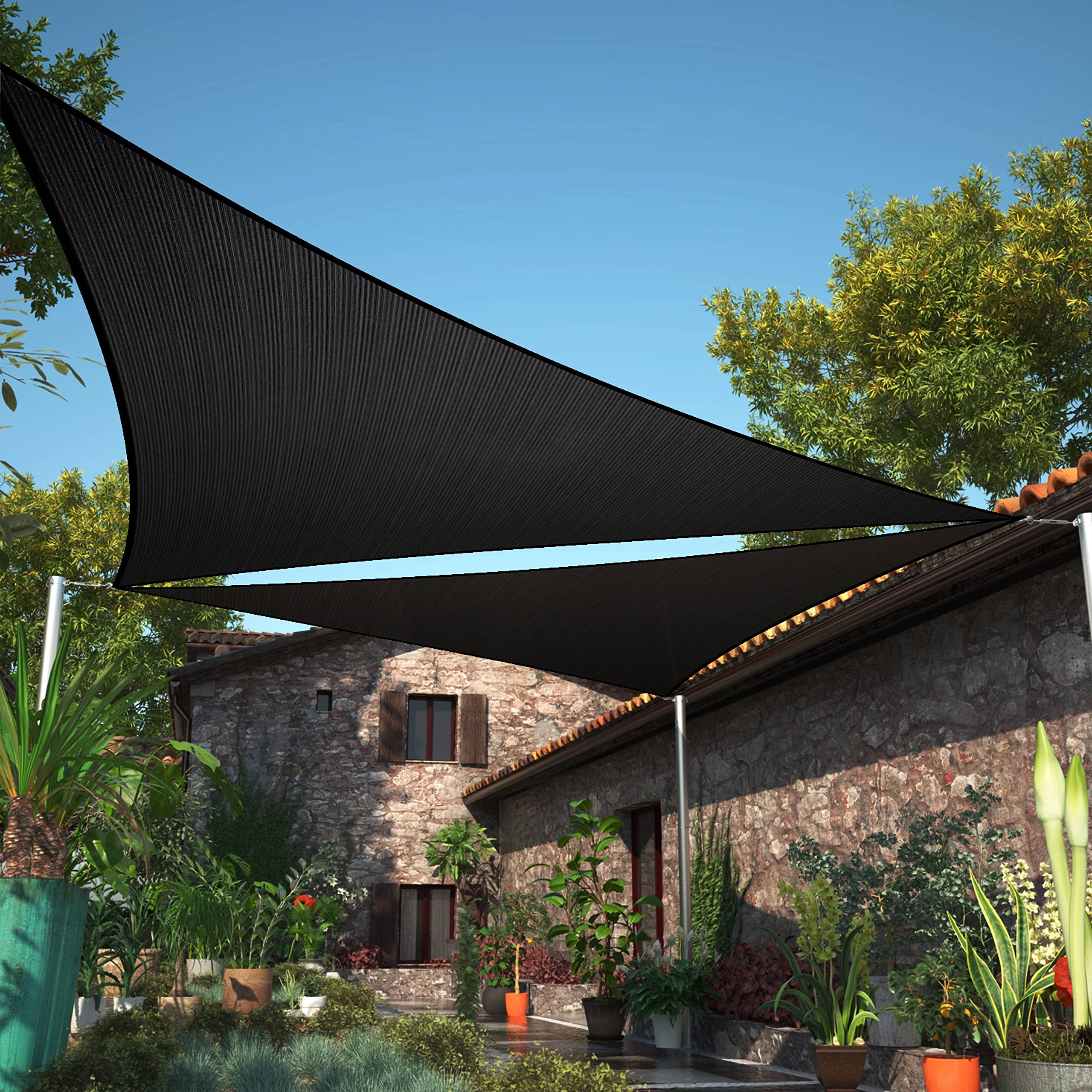 Shademart 14' X 14' X 14' Black Sun Shade Sail Upf50 Triangle Smtaprt20 Canopy Fabric Cloth Screen, Water Air Permeable & Uv Blo