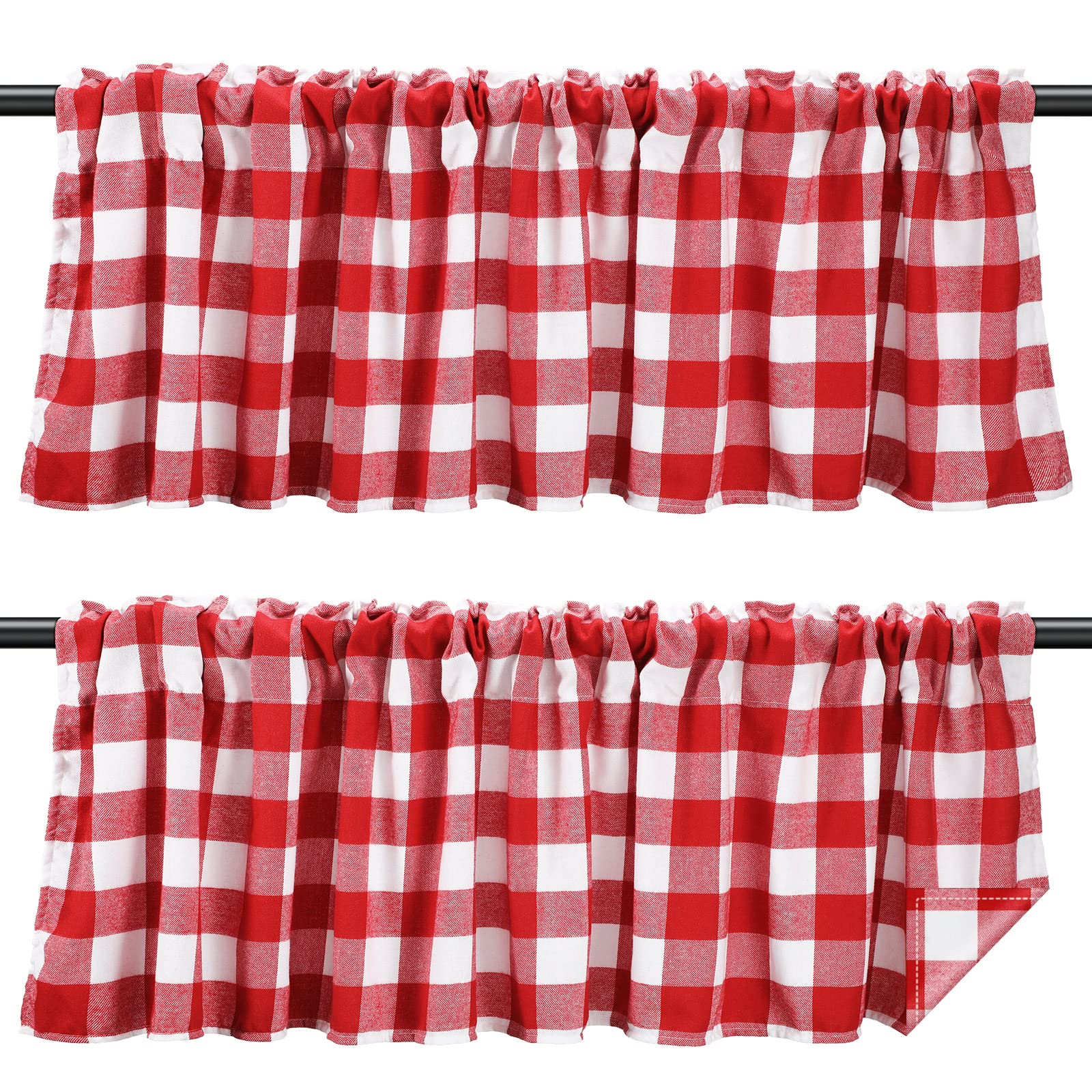 Tatuo Buffalo Plaid Curtains Buffalo Window Valances Farmhouse Design Window Decor Rod Pocket Valances for Kitchen, Bathroom, Li