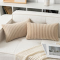 Ugasa Velvet 12X20 Inch Lumbar Soft Throw Pillow Covers Decorative Corduroy Striped Both Sides Solid Rectangular Cushion Cases B