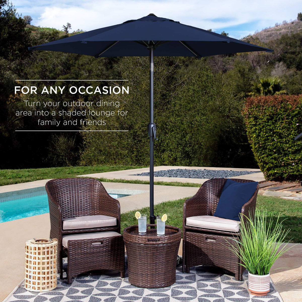 Best Choice Products 7.5Ft Heavy-Duty Round Outdoor Market Table Patio Umbrella W/Steel Pole, Push Button Tilt, Easy Crank Lift - Navy Blue
