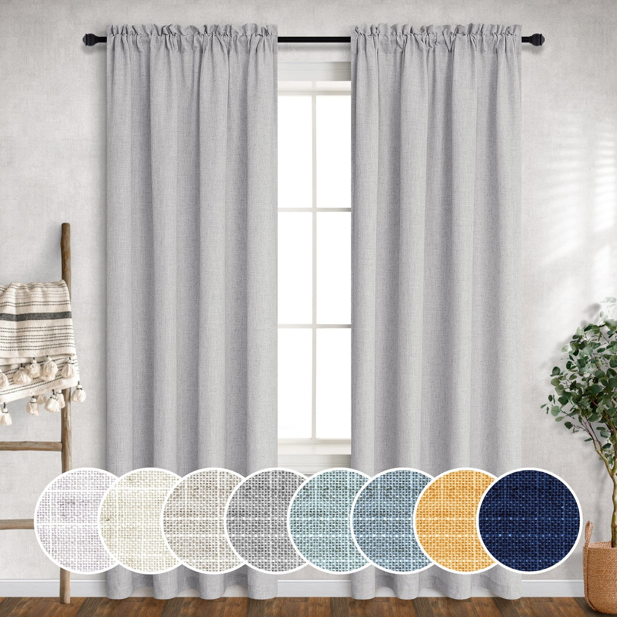 Mrs.Naturall Grey Curtains 90 Inches Long For Living Room 2 Panels Set Rod Pocket Draperies Flax Linen Blend Light Filter Semi Sheer Light Gray Curtain For Bedroom Closet Door Home Office 52X90 Length