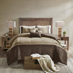 Madison Park Boone Cozy Comforter Set, Faux Suede, Deluxe Hotel Styling All Season Down Alternative Bedding Matching Shams, Decorative Pillow, Queen (90 In X 90 In), Rustic Brown 7 Piece