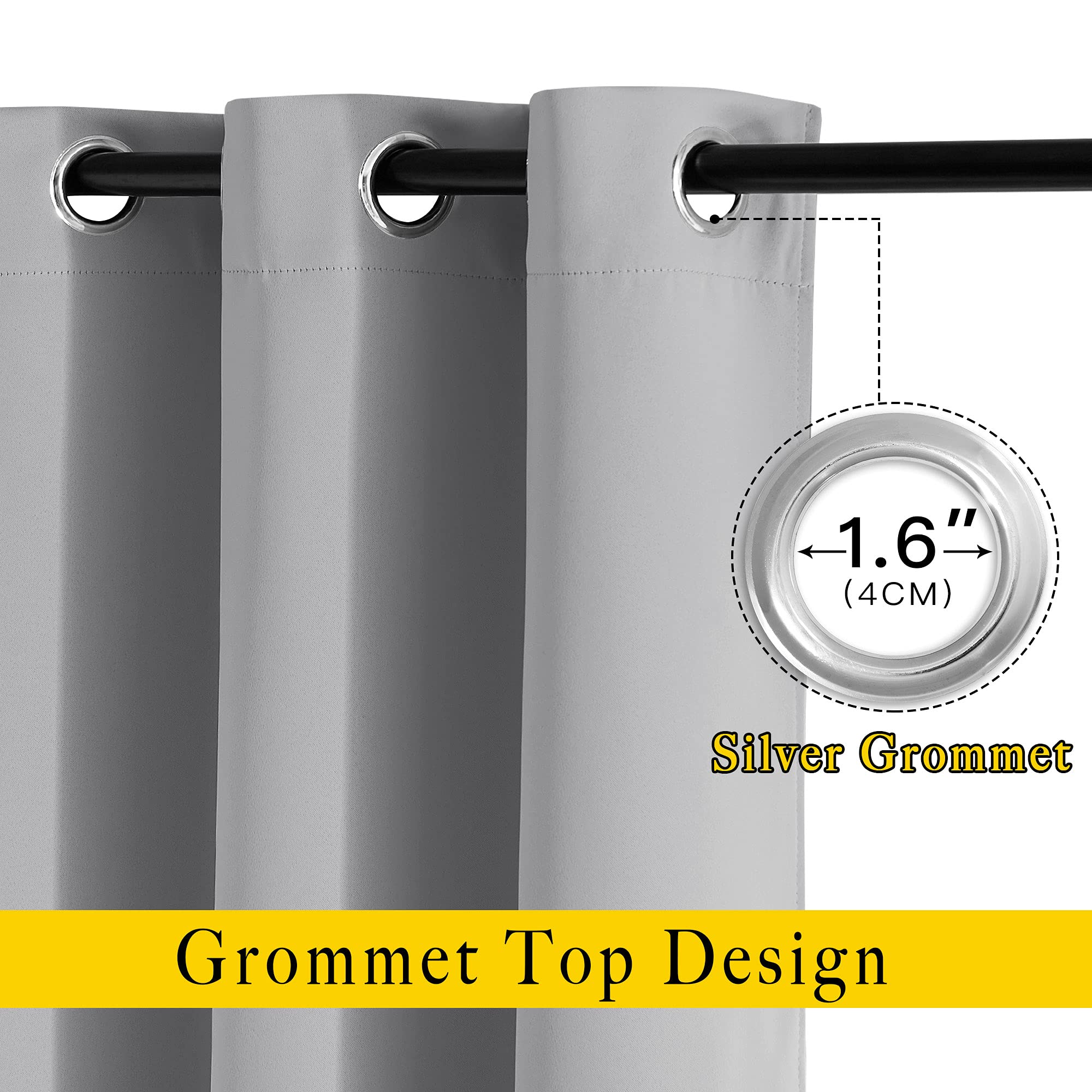 Nicetown Silver Grey Bedroom Curtains 63 Inch Length 2 Panels Set - Solid Thermal Insulated Grommet Light Blocking Blackout Curt