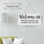 Funny Welcome Sign Front Door Sign Welcome-Ish Hanging Sign 12 X 6 Inch, Rustic Welcome Wall Decor Farmhouse Door Decor For Home