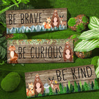 3 Pcs Woodland Nursery Decor Safari Nursery Woodland Animals Themed Painting Wooden Be Kind Brave Curious Sign Framed Wall Art F