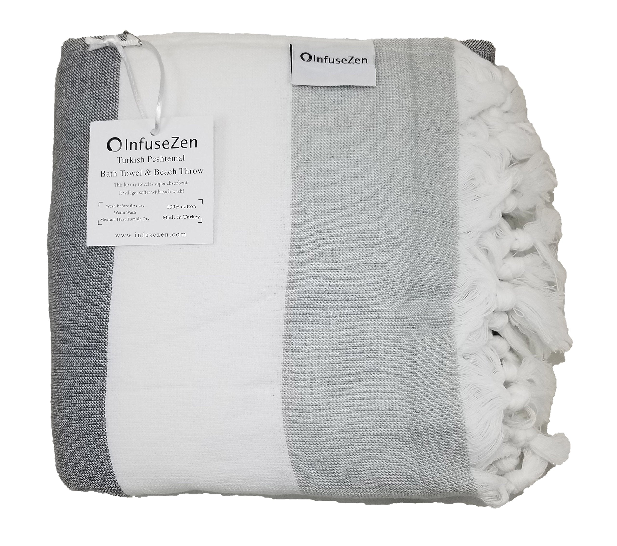 Infusezen Soft Terryback Large Turkish Towel, Striped Terry Backed Peshtemal Bath Towel, Gym And Beach Towel, Thin Oversized Ham