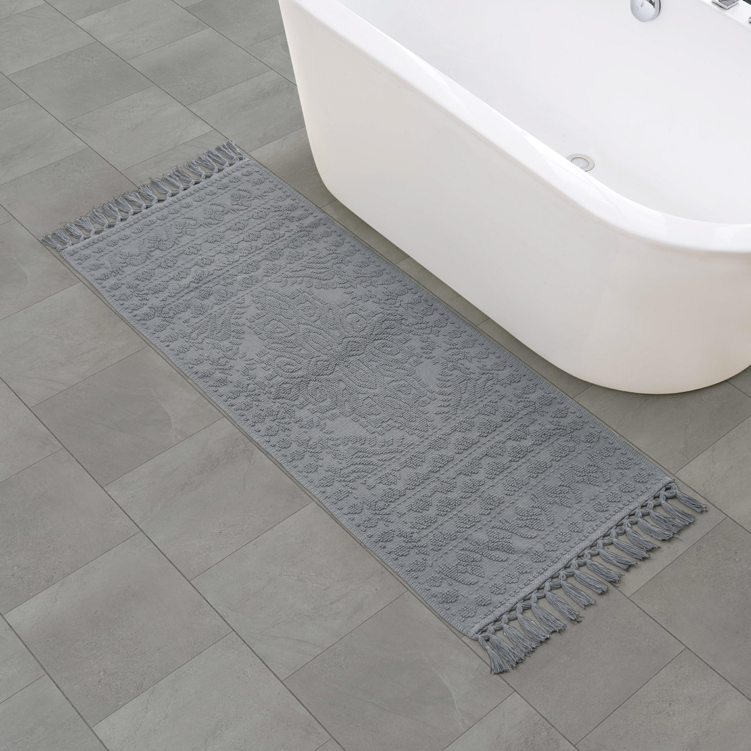 French Connection Nellore Fringe 24 x 64 in. Bath Rug, Medium Gray