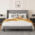 SHA CERLIN Upholstered Bed Frame Queen Size with Streamlined Wingback Headboard, Breathable Linen Fabric, Solid Wooden Slats, Ea