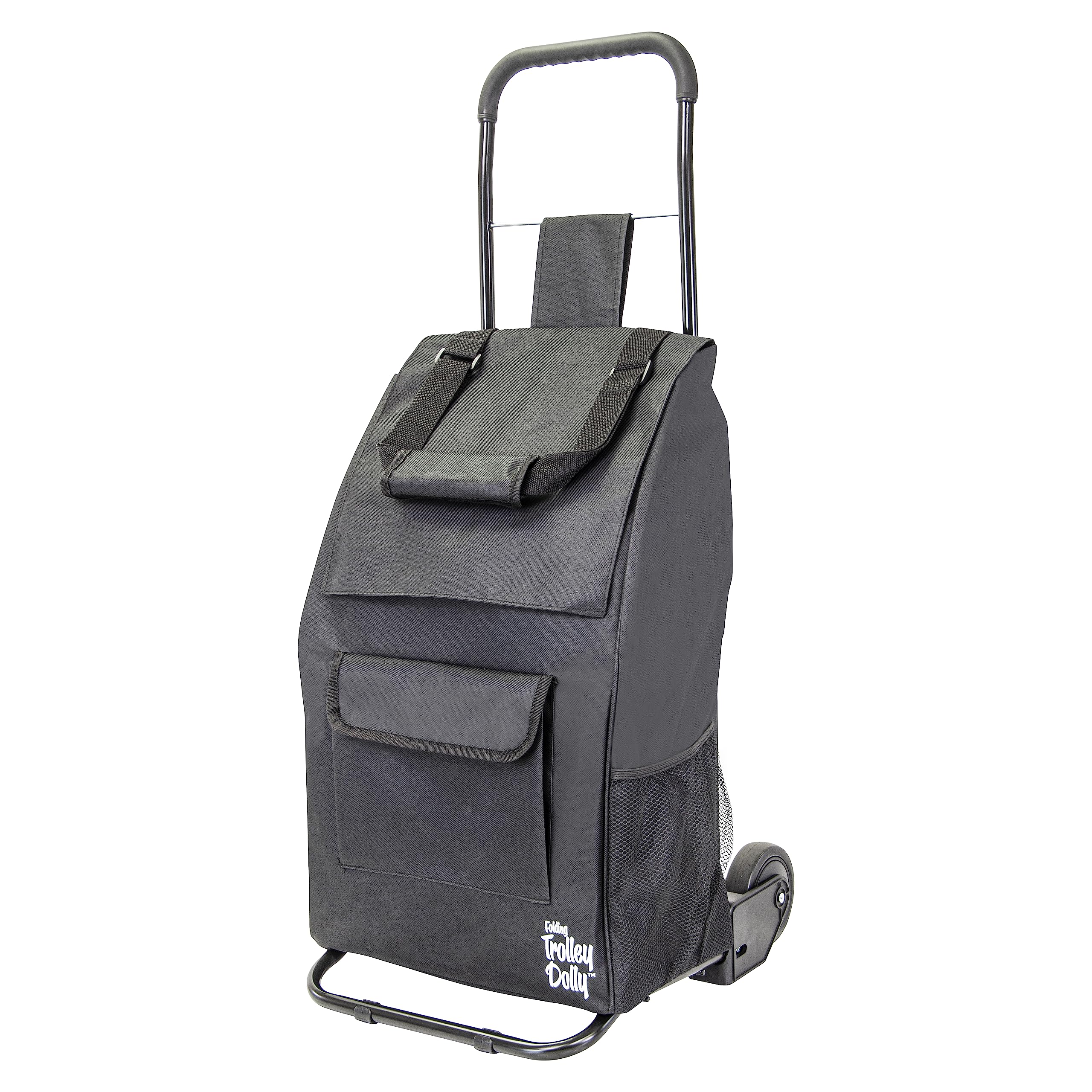 dbest products Trolley Dolly Compact, Black Foldable Shopping cart for Groceries with Wheels and Removable Bag and Rolling Perso