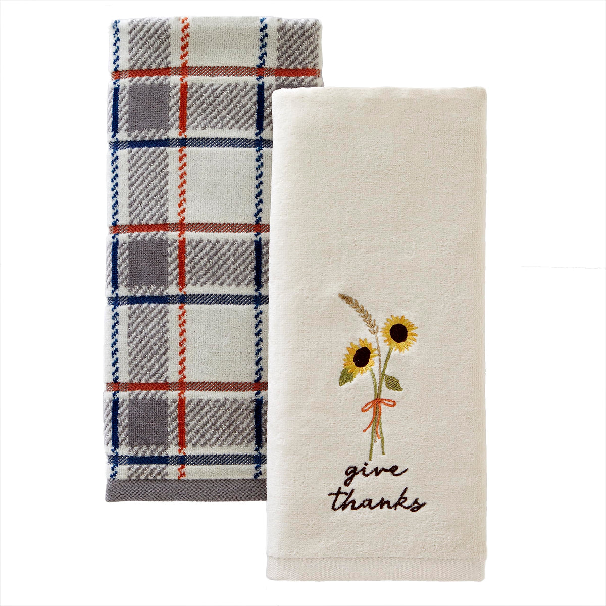 SKL Home Fall/Harvest Hello Autumn Hand Towel 2pc Set for Bath/Kitchen & Gift, Navy
