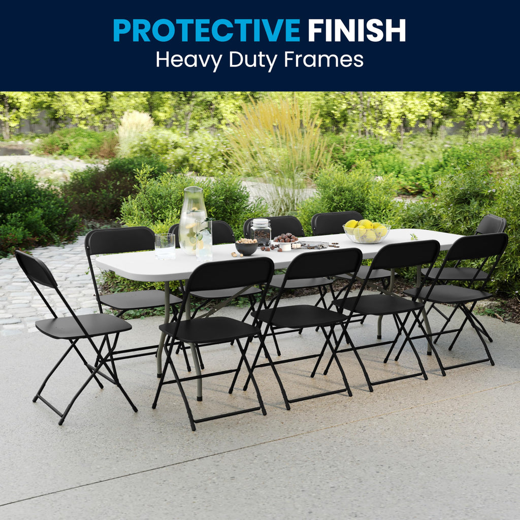 Flash Furniture 8' Bi-Fold Training Table and 10 Folding Chairs Set, White/Black Metal