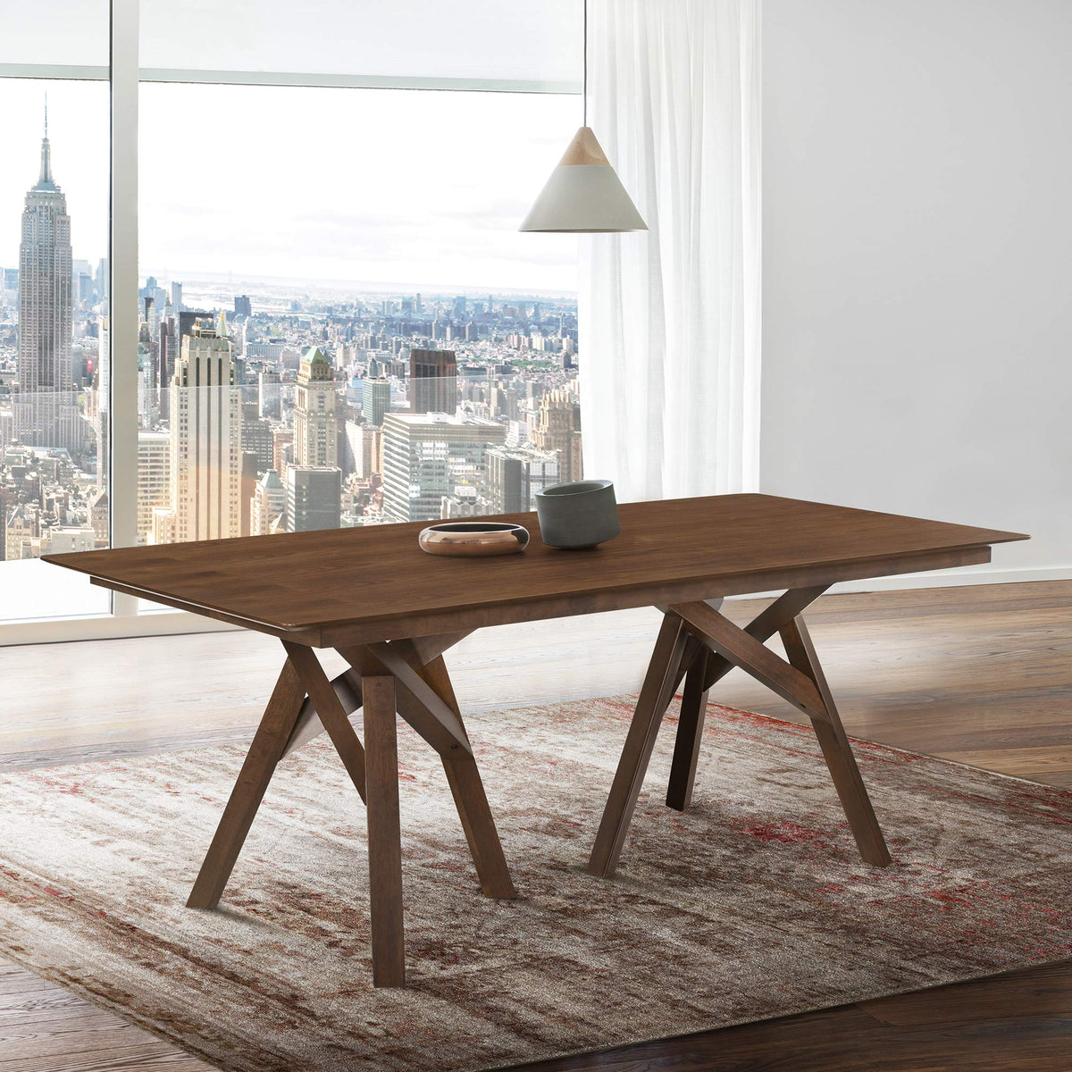 Armen Living Cortina 79 Inch  Midcentury Modern Wood Dining Table Legs, White/Walnut