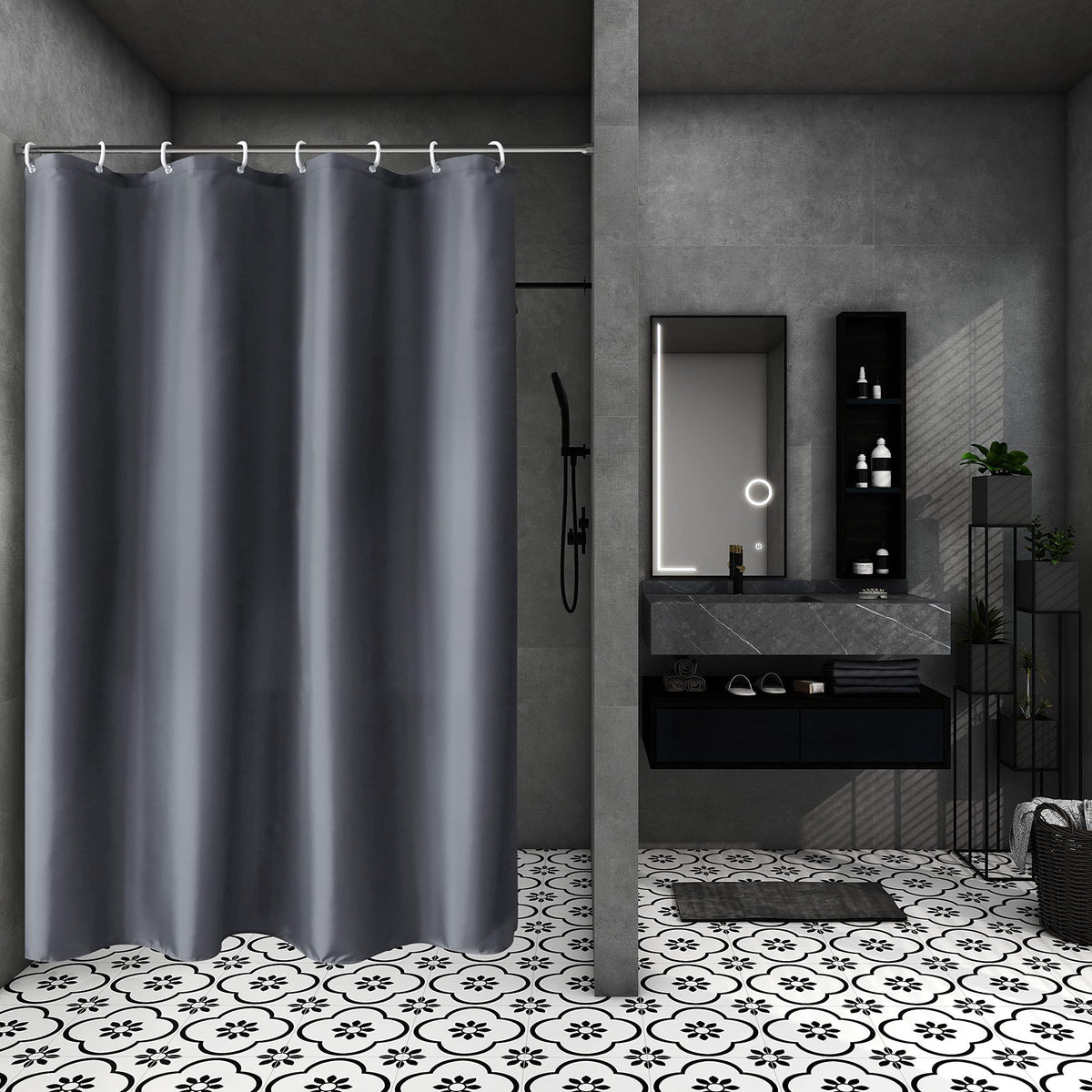 AooHome Fabric Shower Curtain 54 Width x 72 Height Inch, Solid Color Bath Curtain with Hooks for Hotel, Water Repellent, Dark Gr