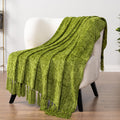Pavilia Olive Green Throw Blanket For Couch, Chenille Blanket For Sofa Bed, Soft Knit Woven Blanket With Tassel, Decorative Blan