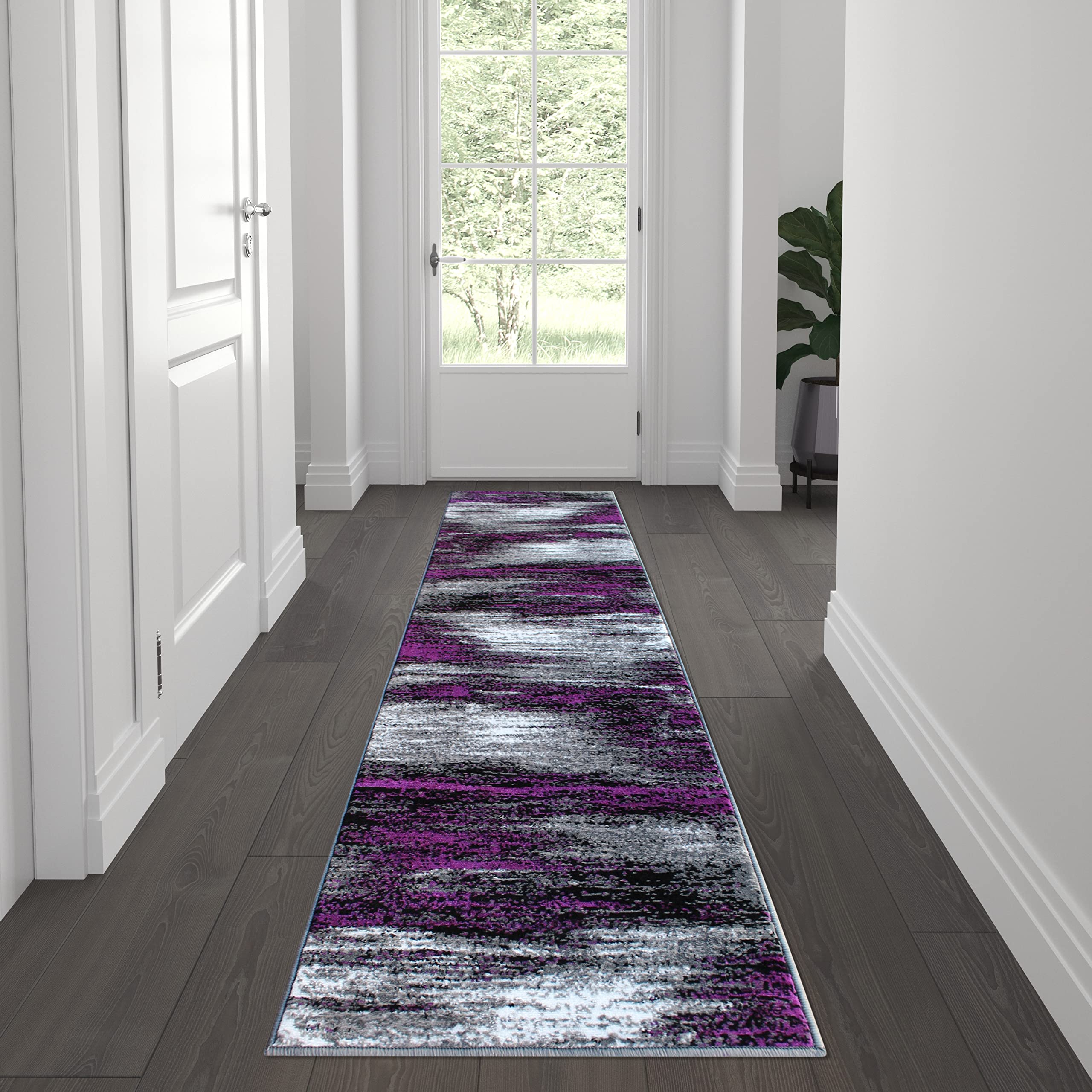 Flash Furniture Rylan Collection Contemporary Area Rug - High Pile Purple Olefin Rug - 2' X 7' Area Rug - Jute Backing - Hallway, Entryway, Bedroom, Living Room