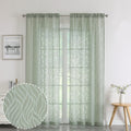 Chyhomenyc Marilyn Sage Green Sheer Curtains 96 Inch Length 2 Panels, Light Filtering Soft 3D Leaf Clip Jacquard Textured Sheer