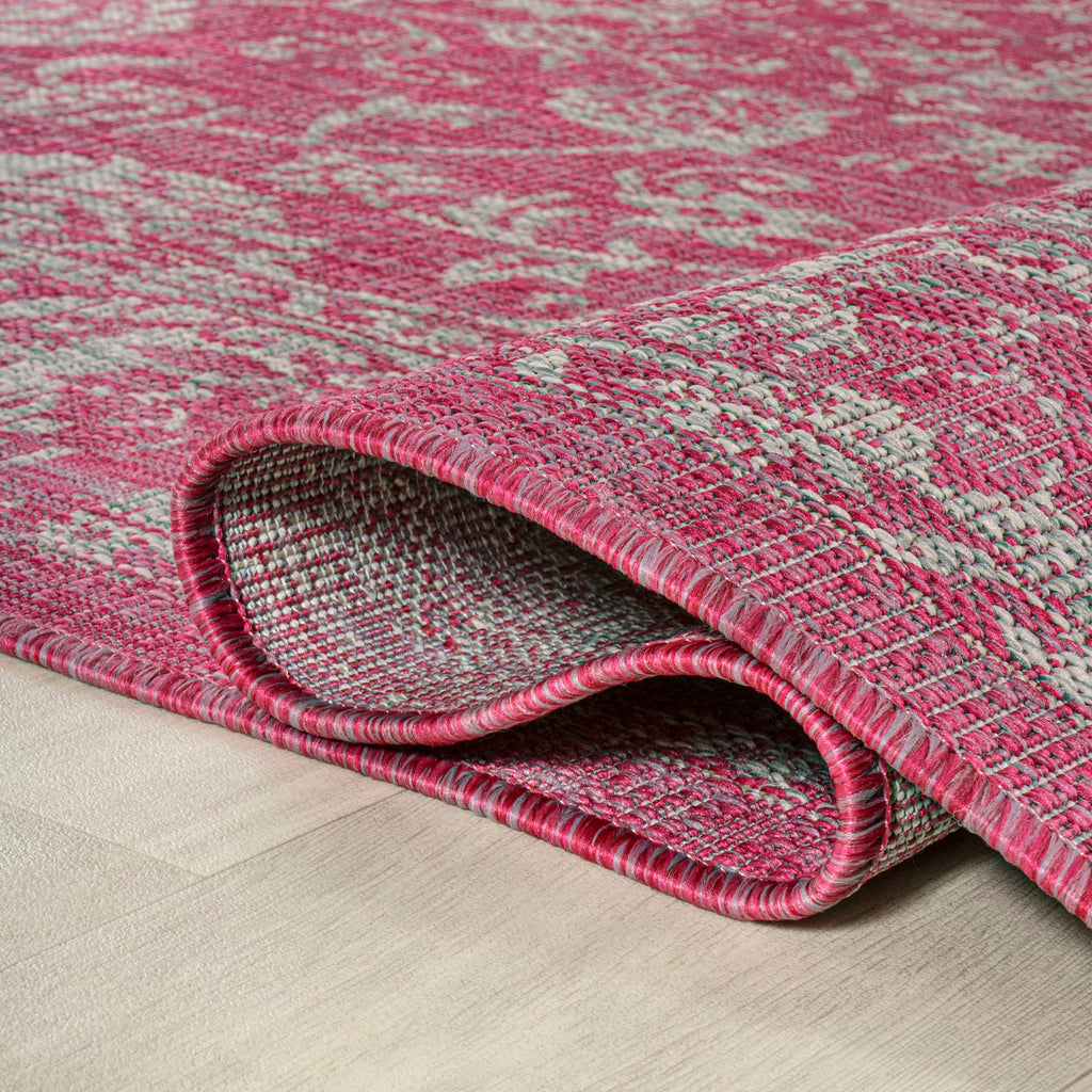 Jonathan Y Smb100A-28 Tela Bohemian Textured Weave Floral Indoor/Outdoor Red/Taupe 2 Ft. X 8 Ft. Runner Rug, Coastal,Easycleaning,Hightraffic,Livingroom,Backyard, Non Shedding